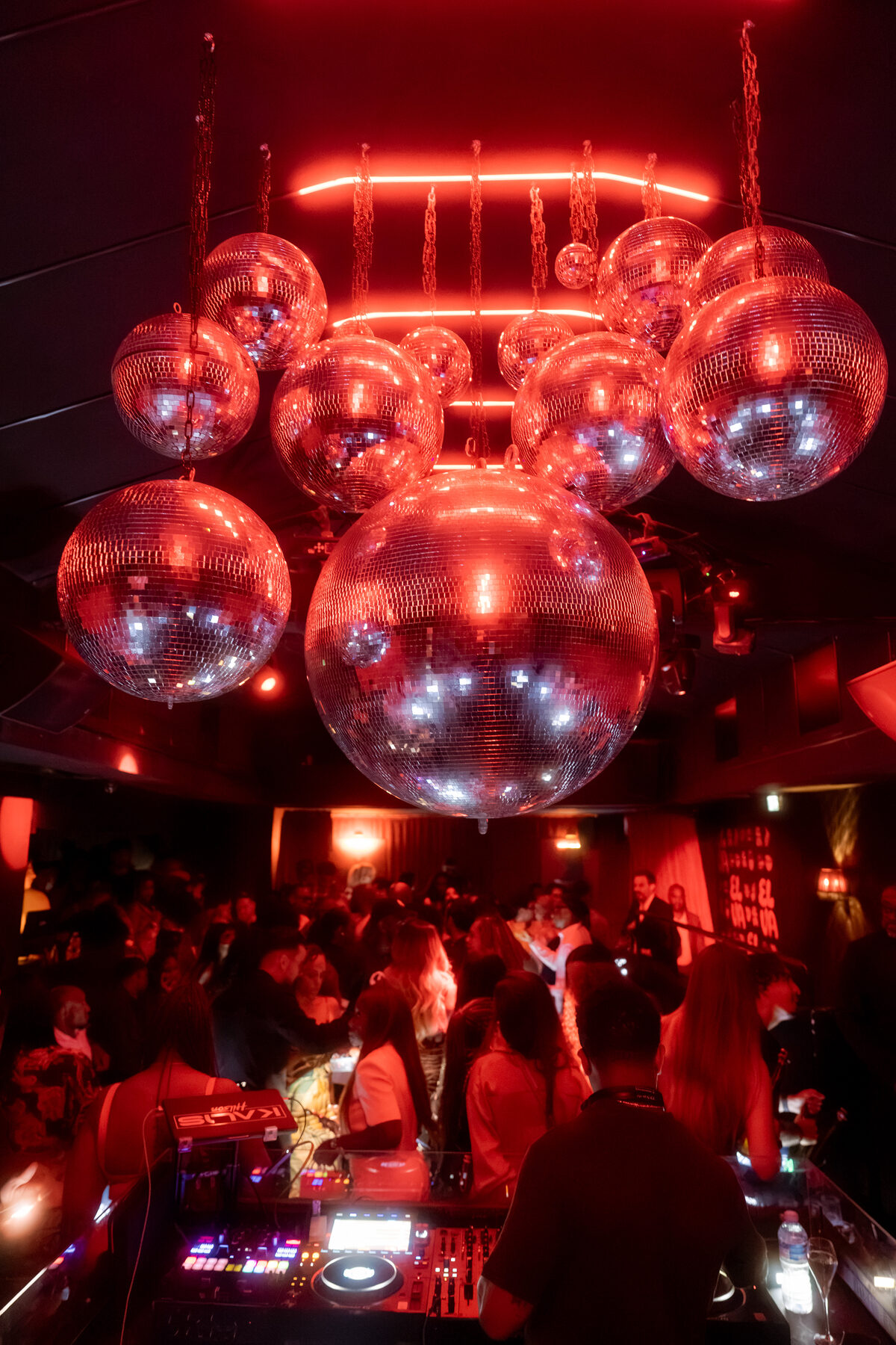 Disco balls above the crowd in Cannes